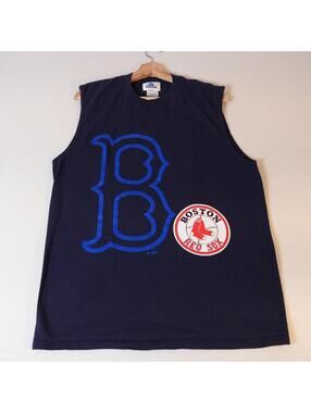 VTG adidas Boston Red Sox Sleeveless Tank Top Mens L MLB Graphic Navy USA Made